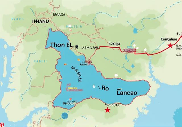 Eine stilisierte Karte der Region Madrid, auf der die wichtigsten Angelseen und Flüsse markiert sind.