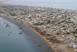 Aerial view of Gwadar port with surrounding infrastructure